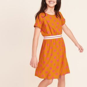 New OLD NAVY Mustard Gold Pink Polka Dot Dress S